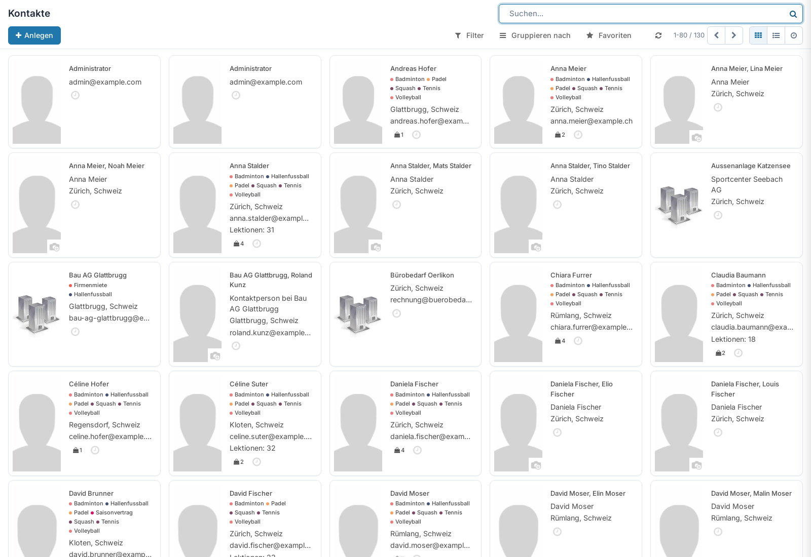 Screenshot: Kontakte als Kanban mit Ansichtsumschalter