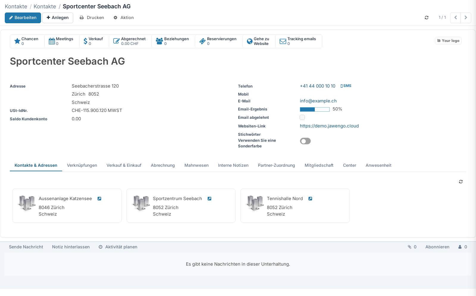 Screenshot: Reiter Kontakte & Adressen der Sportcenter Seebach AG