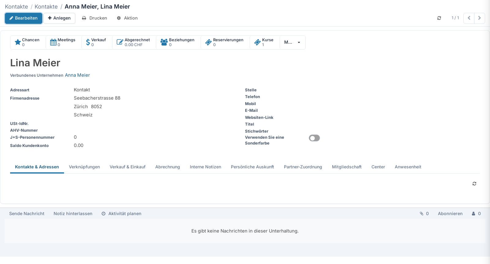 Screenshot: Lina Meier mit dem Feld Verbundenes Unternehmen